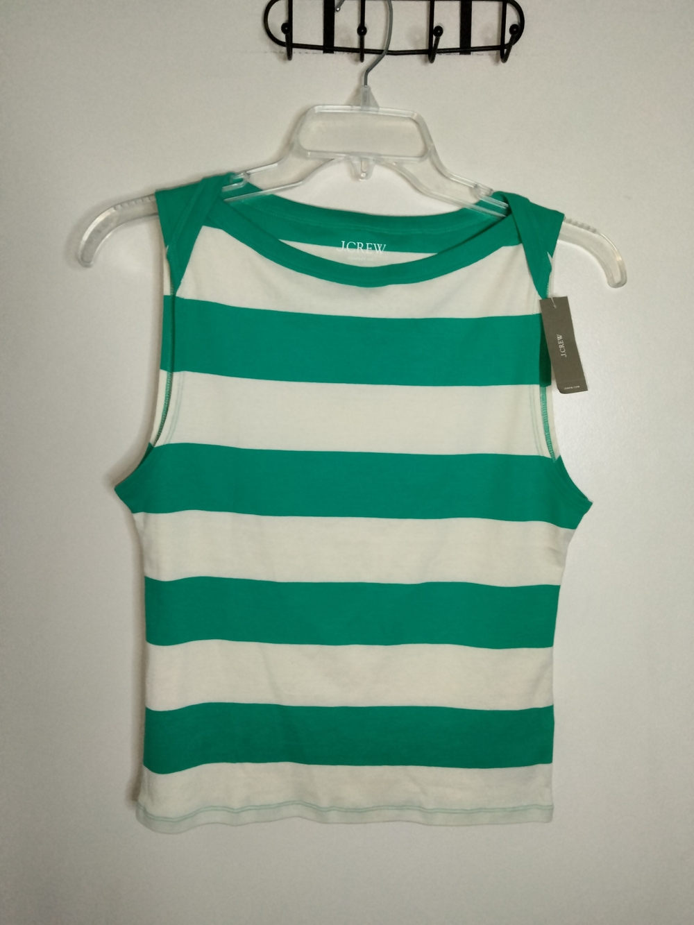 J. Crew (Sz L) Green & Cream Striped Cotton Sleeveless Perfect Fit Top (NEW-NWT)